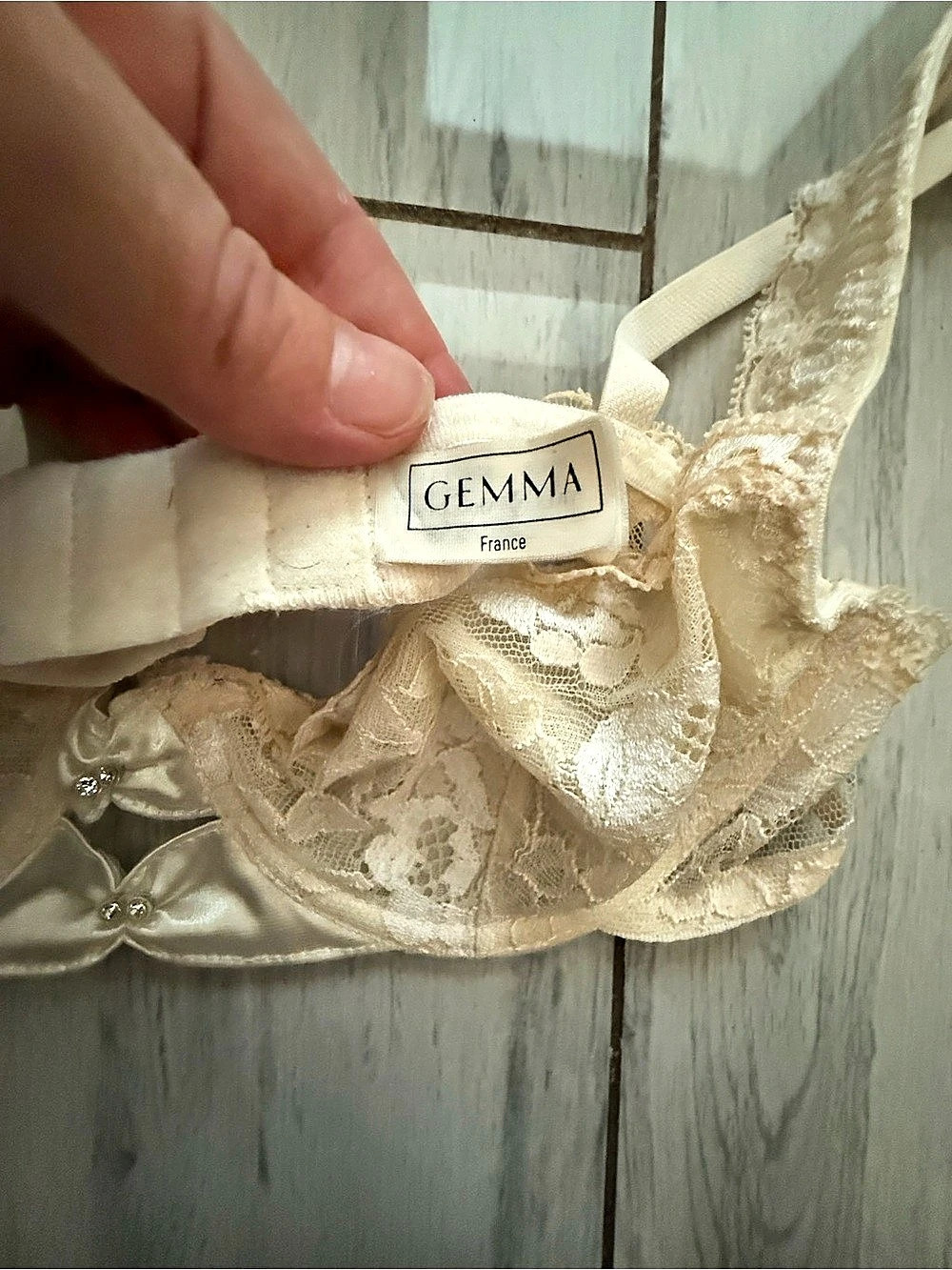 Vintage French Gemma Floral Lace Bra Cream US 32 - Picture 4 of 9
